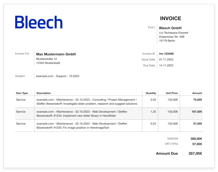 Support invoice example